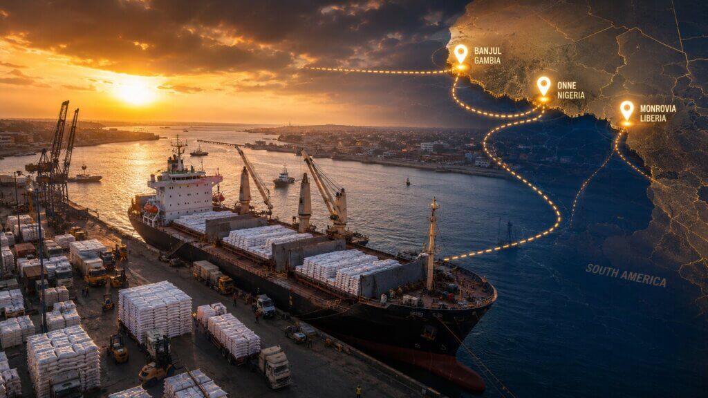 Südzucker European Sugar IC-45 AED 101 ex-Dubai warehouse and Brazilian IC-150 white sugar CIF Banjul Nigeria Liberia