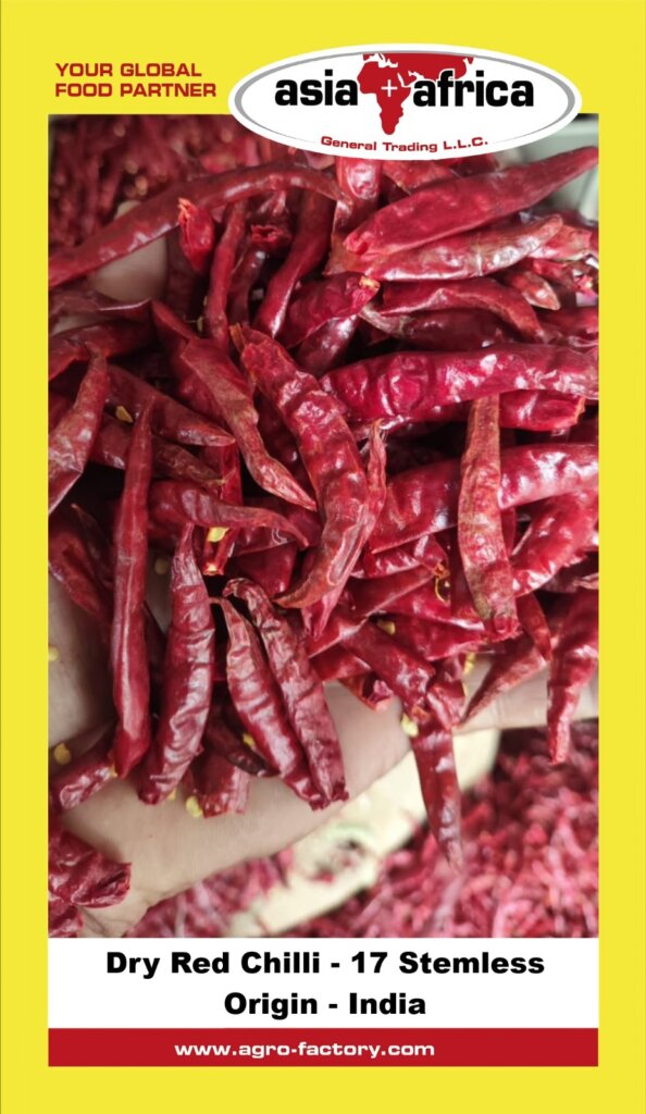 Samad dry red chilli variety 17 stemless India origin USD 4223 4687 per MT CIF Alger Port Algeria reefer container