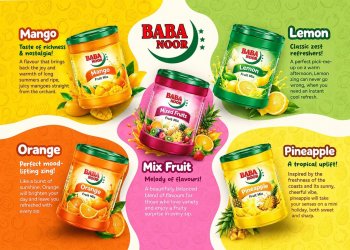 Baba Noor instant fruit mix drink powder five flavours mango lemon orange pineapple mixed fruit wholesale East Africa Kenya Tanzania Uganda